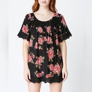 Jaase Floral Lace Boho Mini Shift Dress Size XS